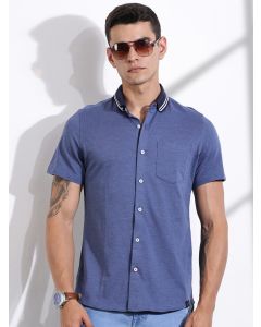 DarkBlue Slim Fit Solid Knit Shirt