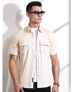Cream Slim Fit Solid Casual Shirt