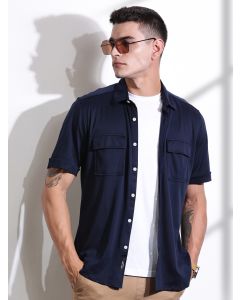 Navy Slim Fit Solid Casual Shirt