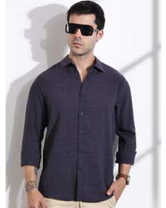 DarkGrey Slim Fit Solid Seersucker Casual Shirt