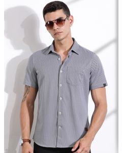 Navy Slim Fit Micro Ditsy Printed Knitted Shirt