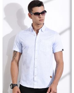 LightBlue Slim Fit Ethnic Motifs Printed Knitted Shirt