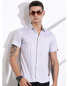 Grey Slim Fit Abstract Printed Knitted Shirt