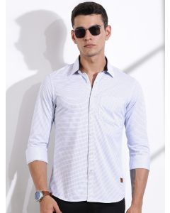 SkyBlue Slim Fit Horizontal Stripes Cotton Knitted Shirt