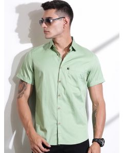 Pista Slim Fit Short Sleeves Spread Collar Solid Cotton Casual Shirt