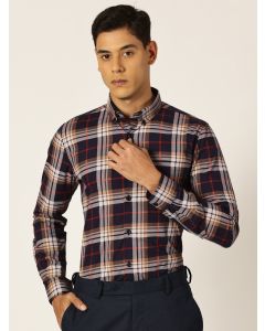 Navyblue Slim Fit Windowpane Checked Cotton Formal Shirt