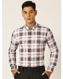 White Slim Fit Windowpane Checked Cotton Formal Shirt
