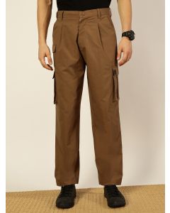 Khaki  Smart Loose Fit Easy Wash Pleated Cargo Trousers