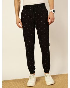 Black  Abstract Printed Smart Slim Mid-Rise Fit Easy Wash Joggers Trousers