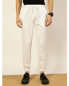 White  Cotton Smart Slim Fit Easy Wash Joggers Trousers