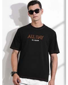 Black Oversized Typography Print Knit Tshirt