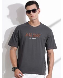 Grey Oversized Typography Print Knit Tshirt