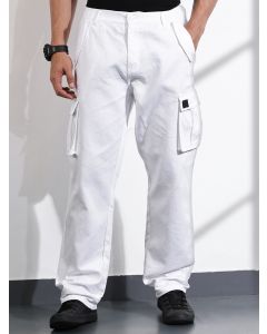 White Relaxed Fit Woven Cargo Trousers
