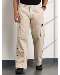 Cream Mid-Rise Relaxed Fit Woven Cargo Trousers