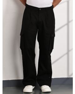 Black Mid-Rise Relaxed Fit Woven Cargo Trousers
