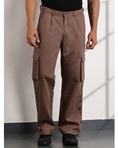 LightBrown Mid-Rise Relaxed Fit Woven Cargo Trousers