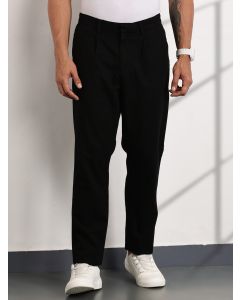 Black Mid-Rise Regular Fit Woven Trousers