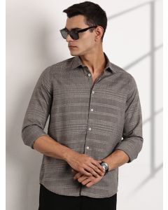 Grey Slim Fit Cutaway Collar Long Sleeves Self Design Casual Shirt