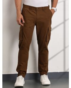 Brown Mid-Rise Slim Fit Woven Cargo Trousers