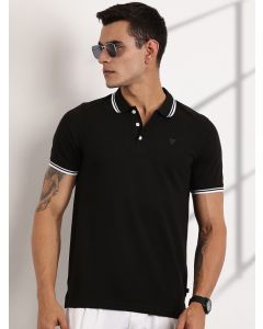 Black Regular Fit Short Sleeves Polo Collar Knit Tshirt