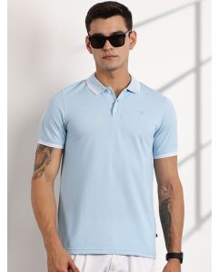 Blue Regular Fit Short Sleeves Polo Collar Knit Tshirt