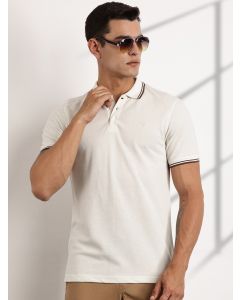 Cream Regular Fit Short Sleeves Polo Collar Knit Tshirt