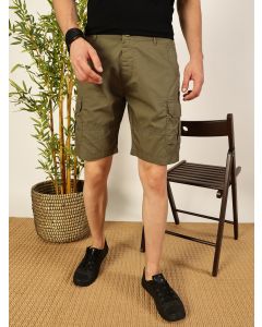 Olive Mid-Rise Regular Fit Solid Woven Cargo Shorts