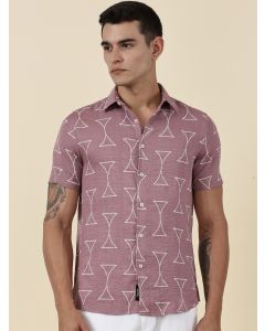 Pink Slim Fit Short Sleeves Geometric Print Casual Shirt