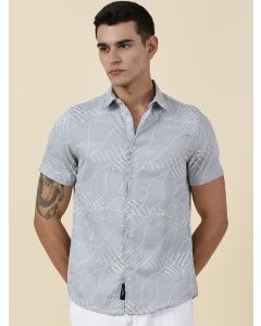 Grey Slim Fit Short Sleeves Abstract Print Casual Shirt
