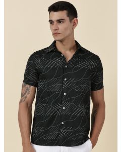 Olive Slim Fit Short Sleeves Abstract Print Casual Shirt