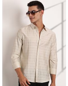 Cream Slim Fit Long Sleeves Horizontal Stripes Casual Shirt