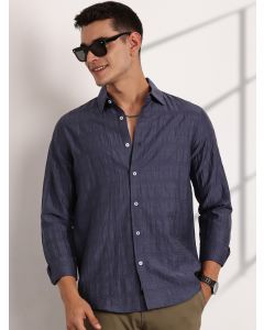 Blue Slim Fit Long Sleeves Horizontal Stripes Casual Shirt