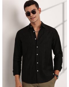 Black Slim Fit Long Sleeves Horizontal Stripes Casual Shirt