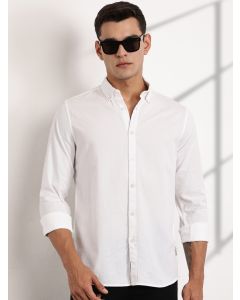 White Reguar Fit Long Sleeves Pinstripes Cotton Casual Shirt