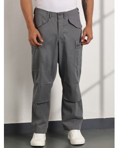 Grey Mid-Rise Loose Fit Cotton Woven Cargo Trousers