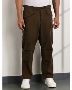 Olive Mid-Rise Loose Fit Cotton Woven Cargo trousers