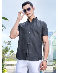 Dk.Grey Slim Fit Short Sleeves Windowpane Checks Woven Casual Shirt
