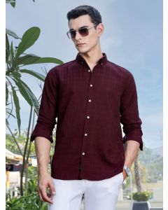 Maroon Slim Fit Long Sleeves Button-Down Collar Woven Casual Shirt
