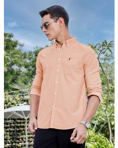 Orange Slim Fit Long Sleeves Button-Down Collar Solid Casual Shirt