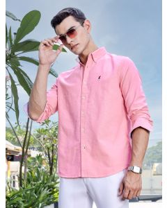 Pink Slim Fit Long Sleeves Button-Down Collar Solid Casual Shirt