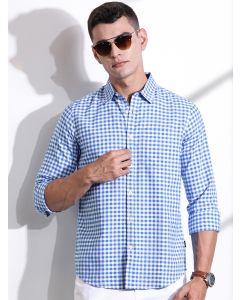 Blue Slim Fit Long Sleeves Gingham Checks Woven Casual Shirt