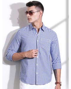 RoyalBlue Slim Fit Long Sleeves Gingham Checks Woven Casual Shirt