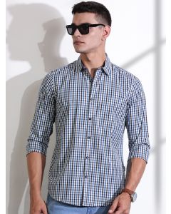 Navy Slim Fit Long Sleeves Gingham Checks Woven Casual Shirt