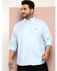 SkyBlue Plus Size Regular Fit Long Sleeves Button-Down Collar Twill Shirt