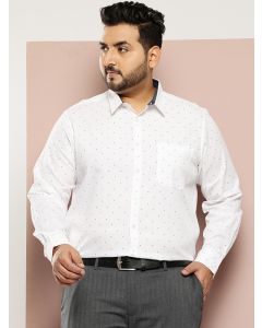 White Plus Size Regular Fit Long Sleeves Polka Dots Printed Formal Shirt