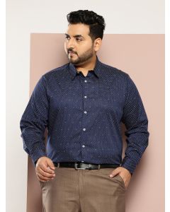 DarkBlue Plus Size Regular Fit Micro Ditsy Printed Cotton Formal Shirt