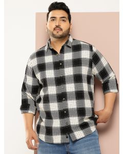 Black Plus Size Long Sleeves Regular Fit Tartan Checks Woven Shirt