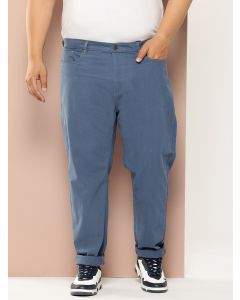 Blue Plus Size Regular fit Mid-rise Cotton Woven Chinos Trouser