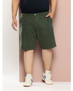 Green Plus Size Regular fit Mid-rise Cotton Woven Outdoor Shorts