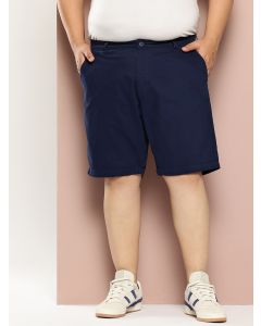 NavyBlue Plus Size Regular fit Mid-rise Cotton Woven Outdoor Shorts